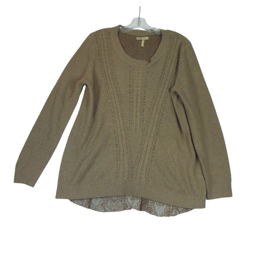 Urban Day M/L brown long sleeve sweater boat‎ neck lace accents basketweave